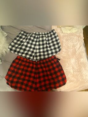 Plaid Knit Athletic Lounge Shorts - Red/Black and Black/White